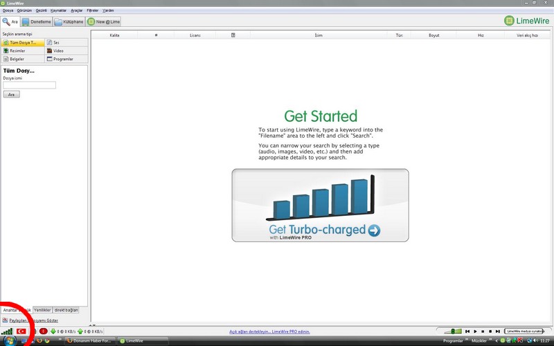  limewirede şarkı aratıyorum ama sonuç vermiyor