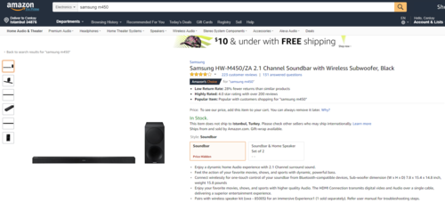 Samsung M450 kablosuz soundbar 320W 599 TL dolar-4,50 (Güncellendi)