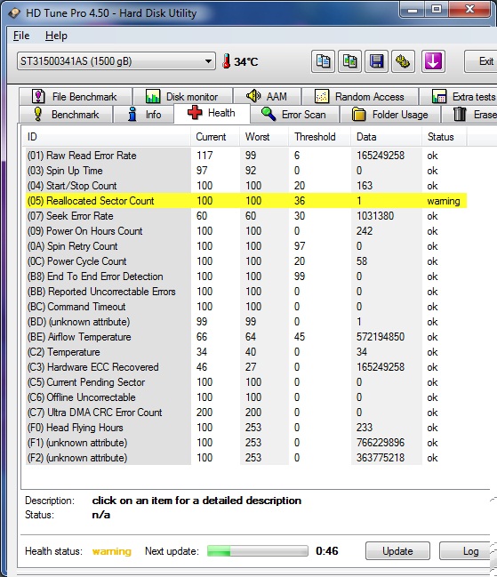 crystaldiskinfo caution reallocated sectors count