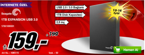  Seagate 1 TB Expansion USB 3.0 2,5 inç Taşınabilir Disk İndirim Fırsatı!