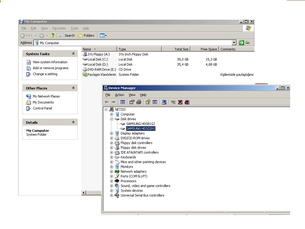  windows server2003 ' de yeni SATA hdd kurulmuyor.