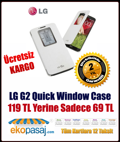  Orjinal LG G2 Quick Window Kapak (Başarı Elekt.Garantili) 119TL Yerine - Sadece 69 TL