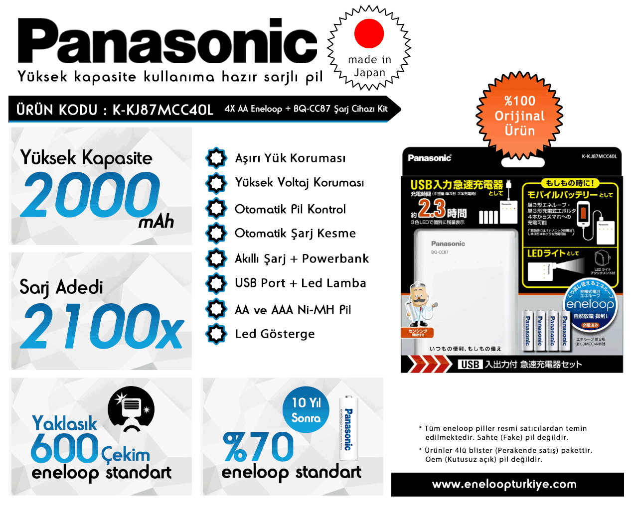 Panasonic Eneloop Lite Standart Pro Piller ve Nitecore, Xtar, Opus, Liitokala Pro Şarj Cihazları