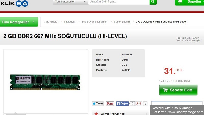  2 GB DDR2 -----> 29,50 tl