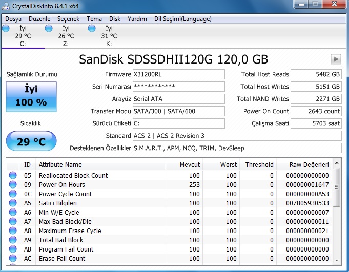 Sandisk Ultra II 120GB 550MB-500MB/s Sata 3 SSD (SDSSDHII-120G-G25)