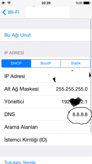  ios dns değiştirme