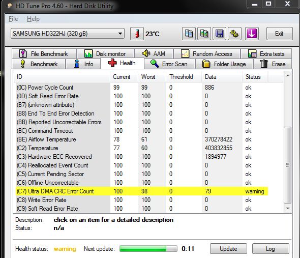  hdd tunede ultra dma crc error count sari renkli nedeni ne olabilir?