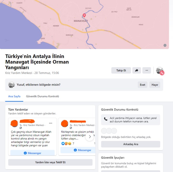 Facebook, Manavgat’taki yangınlar için kriz sayfası oluşturdu