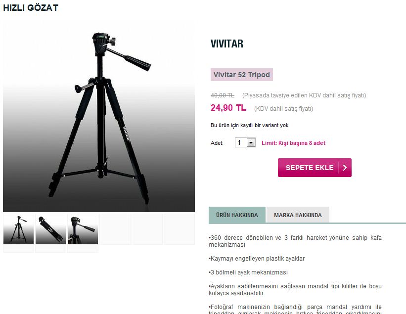  Limango/Tech Vivator Tripod'lar Örümcek ve Sabit 24,99 TL