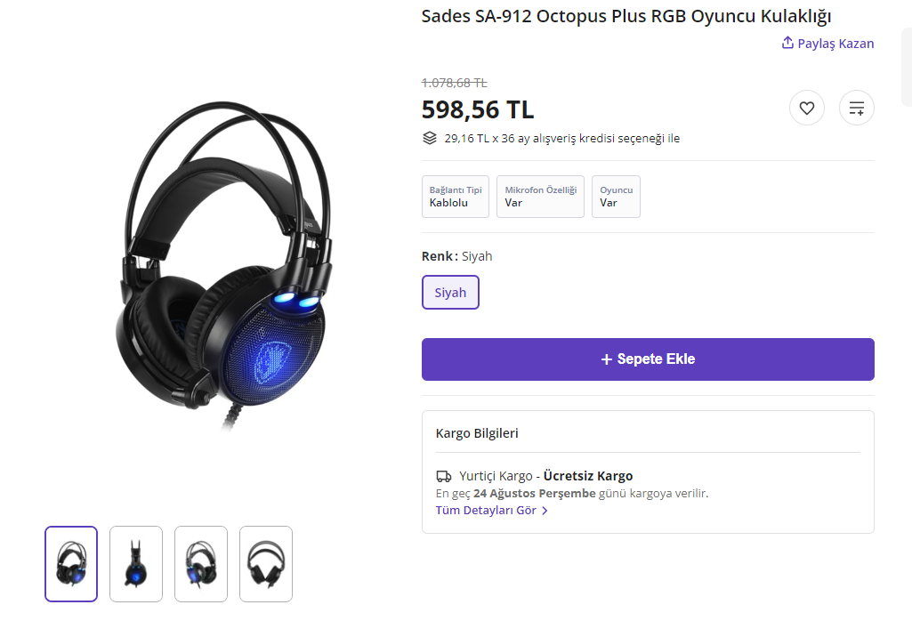 Sades SA-912 Octopus Plus RGB Oyuncu Kulaklığı - 598,56 TL | DonanımHaber  Forum
