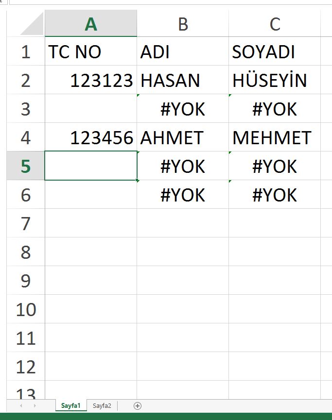 Excel'de büyük sorunum var