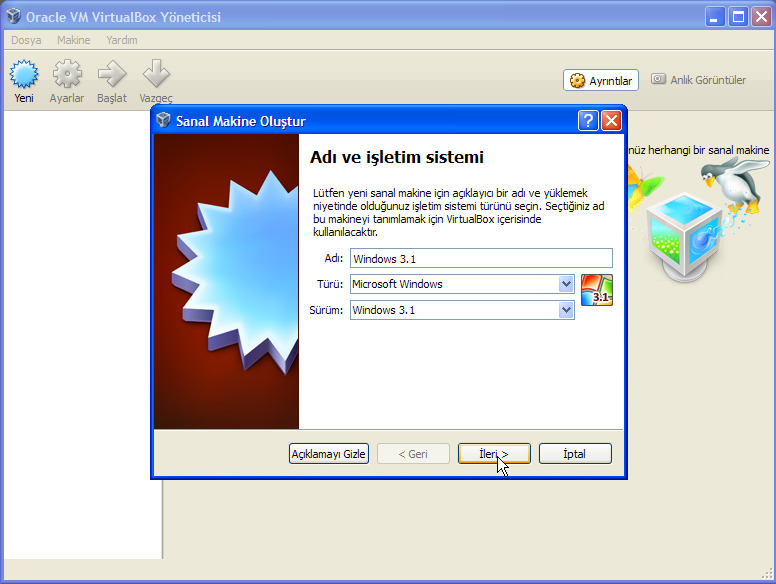 VirtualBox Windows 3.1 Kurulumu Resimli Anlatım (SanalPC)
