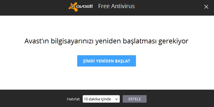  Avast sürekli yeniden başlatma istiyor