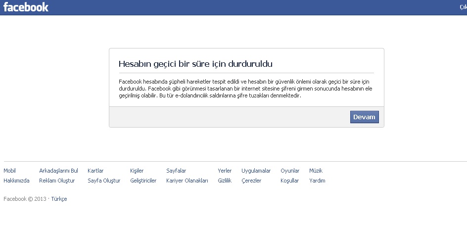  Facebook Hesabın geçici bir süre için durduruldu ...