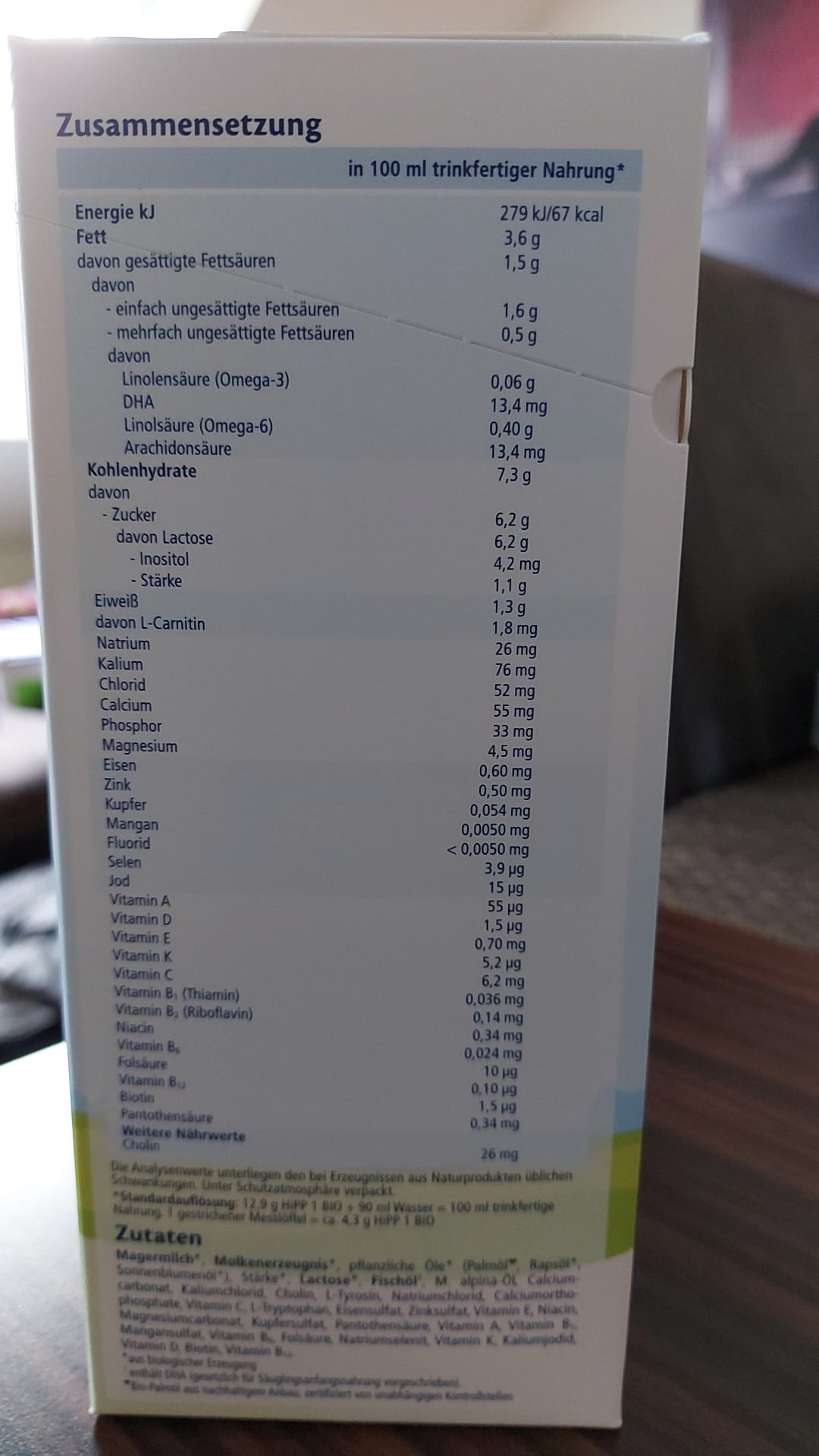 Hipp 1 Organik Bebek Sütü 600 gr Almanya değeri ile Türkiye değerleri