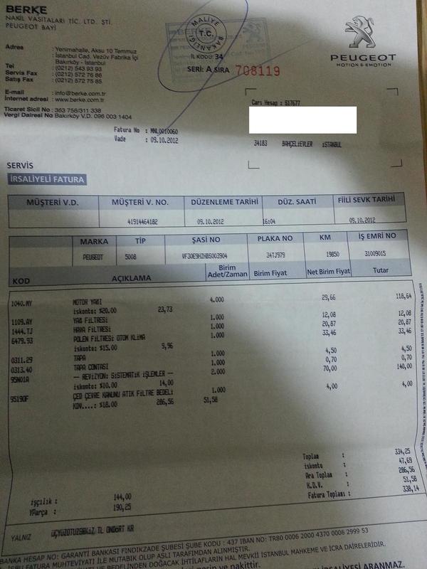  PEUGEOT 5008 YILLIK BAKIM MASRAFI