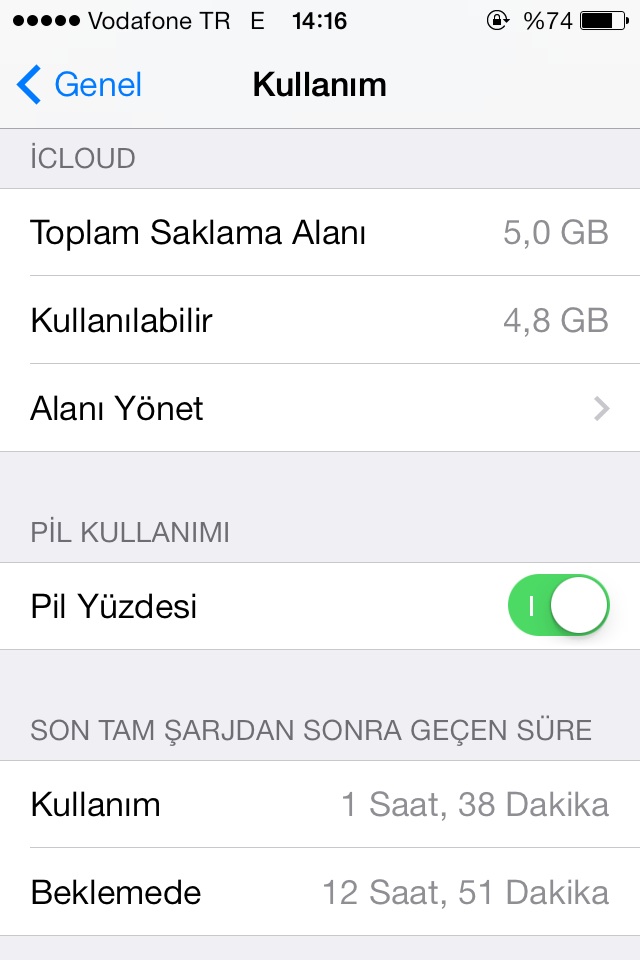  iPhone 5 iOS 7.0.4 Pil Durumu