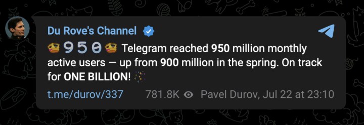 Telegram, aylık 950 milyon aktif kullanıcıya ulaştı