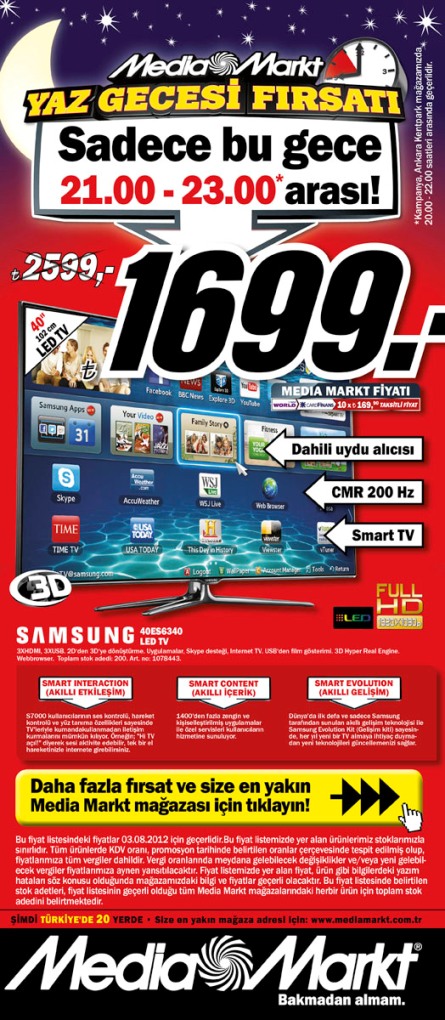  Samsung 40es6340 3D SMART TV BUGÜN MEDIAMARKT'DA 1.699tl İMİŞ.