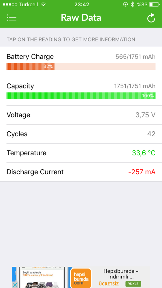  iPhone batarya kapasitesi gösteren uygulama (jb gerektirmez)