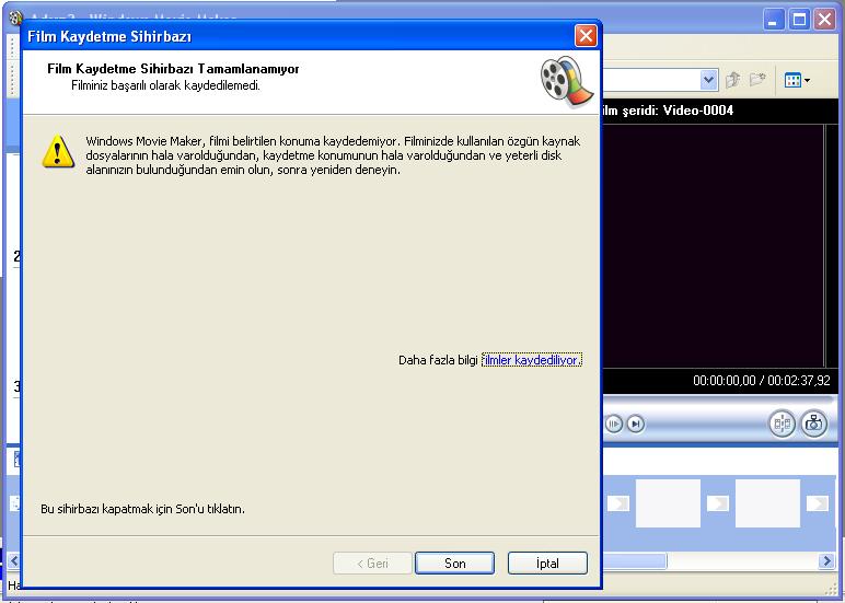  Windows Movie Maker kaydetme sorunu