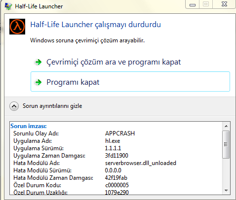  Windows 7 Cs 1.6 APPCRASH Hatası