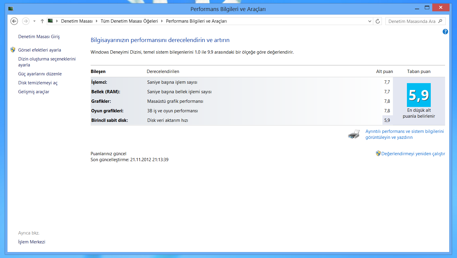  Windows 8 De Sisteminizin Aldığı Puan Kaç?