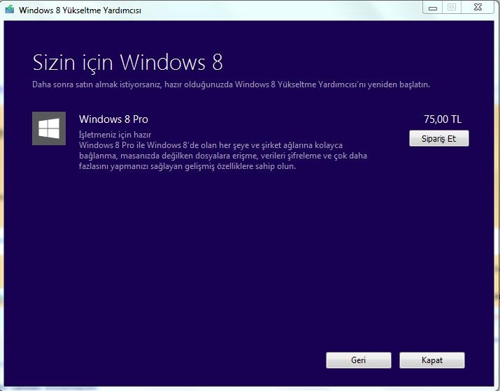  Windows 8 Pro 29 lira(Orijinal keyi olmayanlar için bitti) Keyi olmayanlar için 79 lira