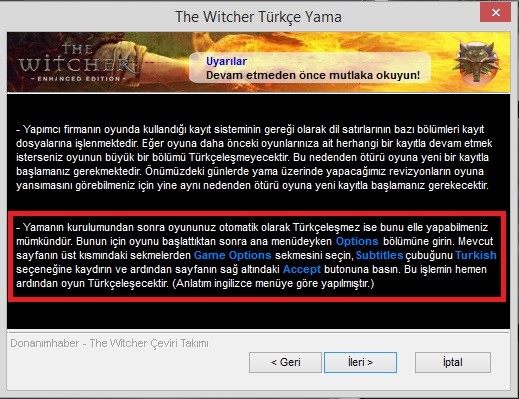 The Witcher: Enhanced Edition Türkçe Yama