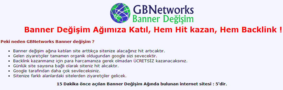  GBNetworks - Banner Değişim Ağı Açıldı !