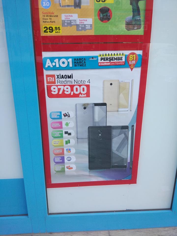 Redmi Note 4X A101'de Satılacak