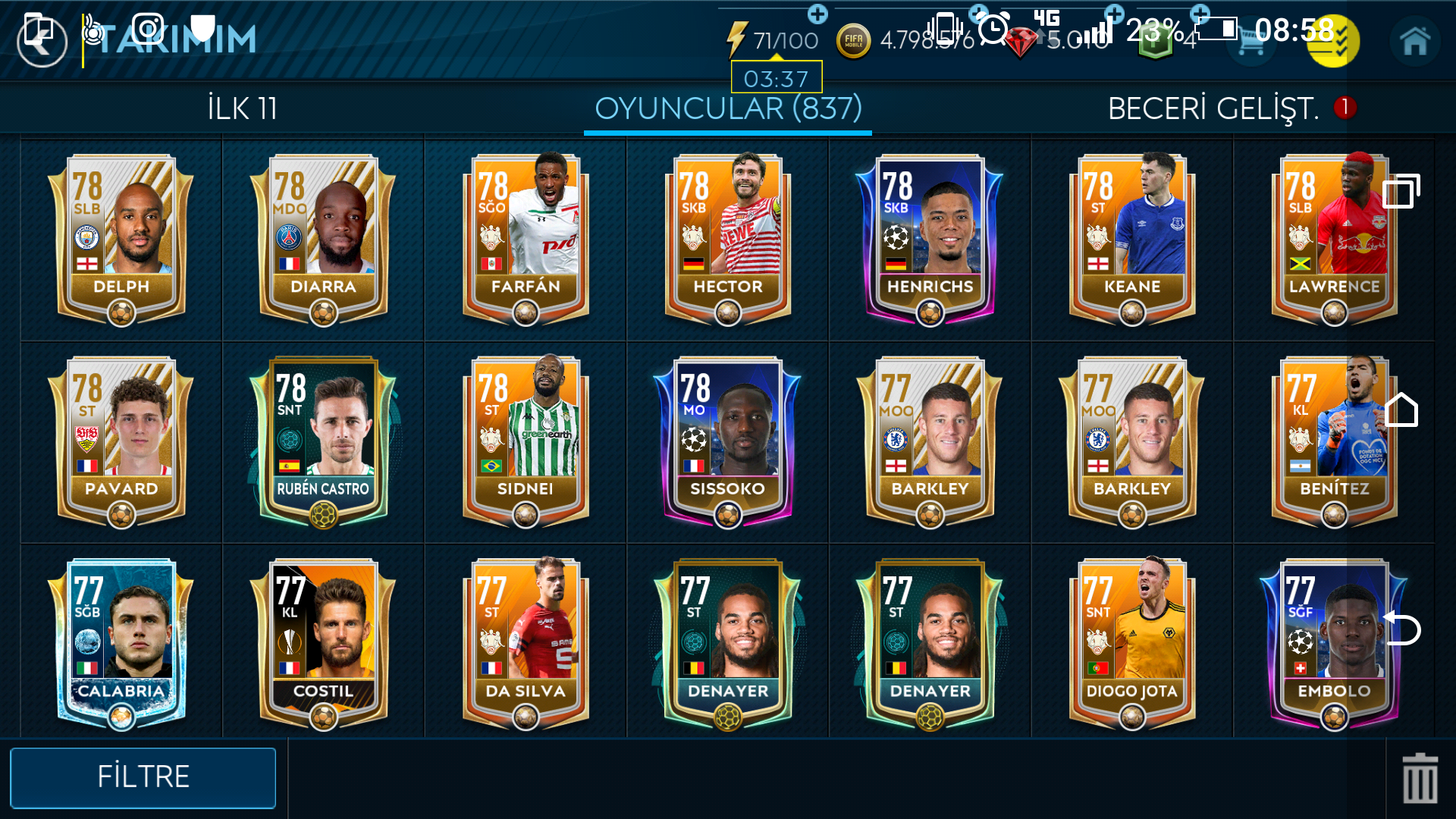 [Satılık] Fifa Mobile 2019 | 61 Level | 96 Gen / 120 Kimya