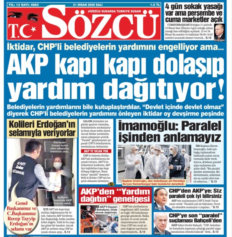 sözcü gazetesi, erdoğan'nın selamının iletilmesinden ve yardımlardan rahatsız olmuşmuş (akit içerir)