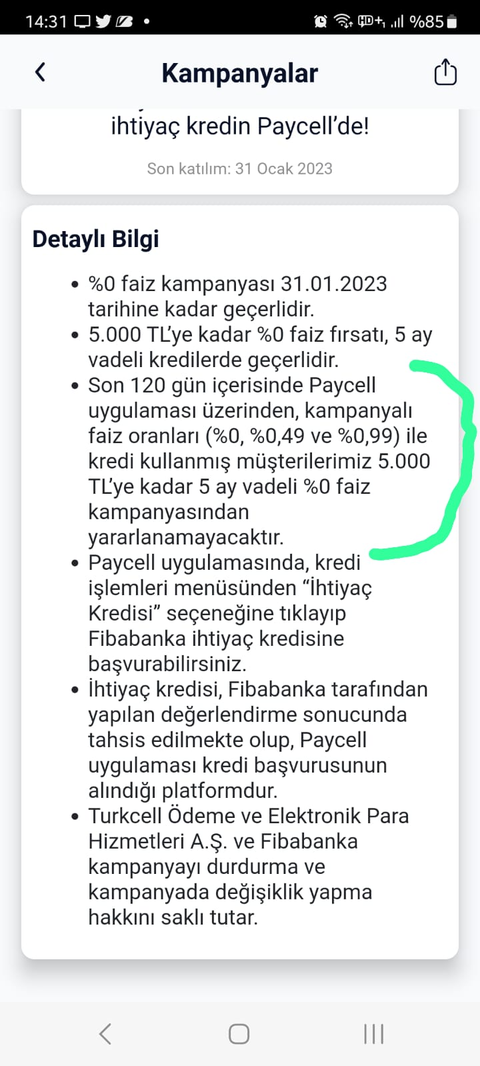 paycell 5000 tl 5 ay sıfır faiz