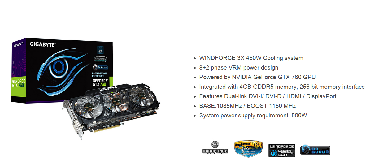  Gigabyte GTX 760 OC 4GB WindForce 3X Rev 2.1