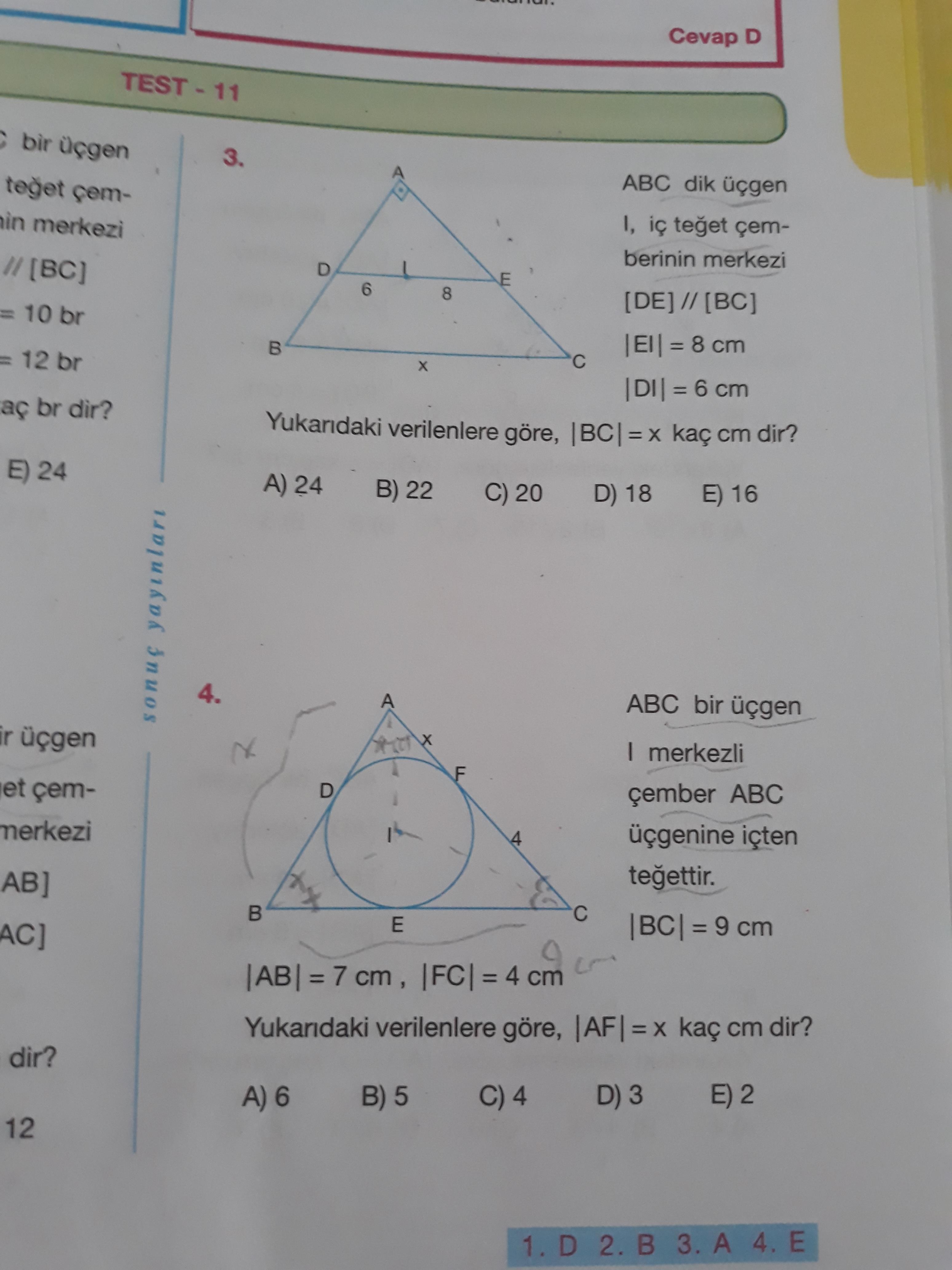 Geometri iç teğet çember soruları