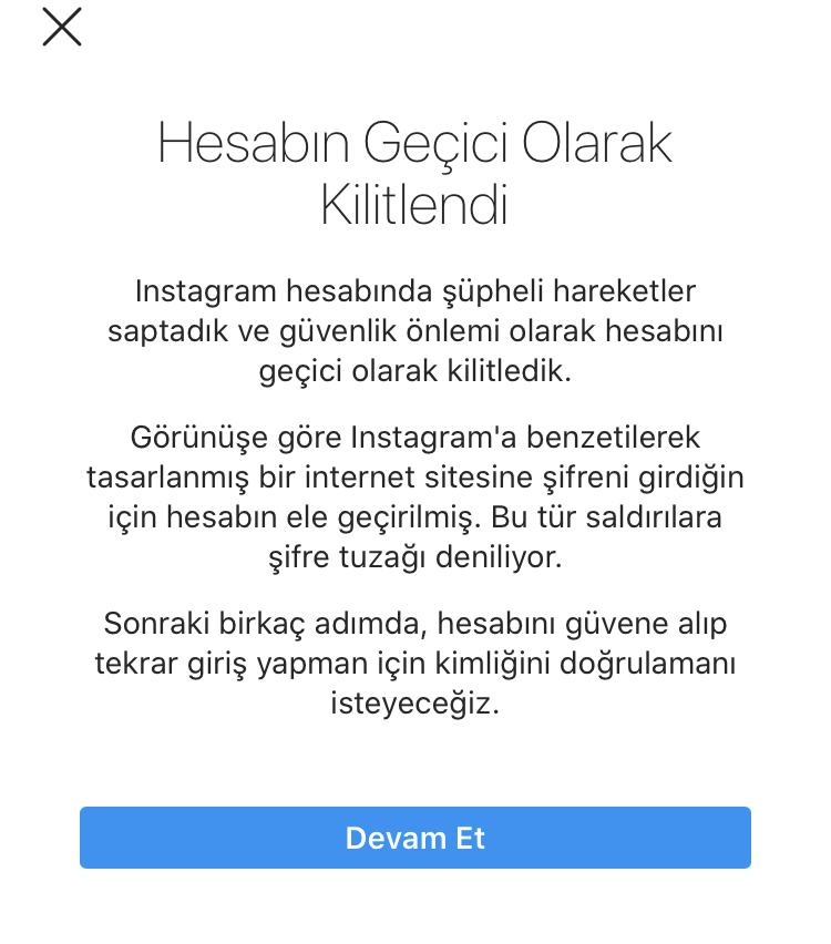 Instagram Hesabim Gecici Olarak Kilitlendi