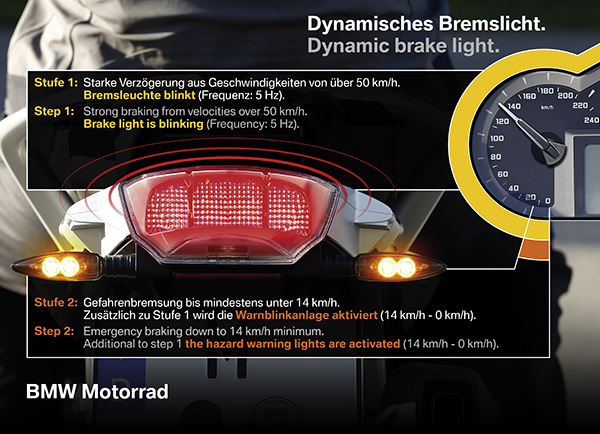 BMW'nin yeni dinamik fren lambası, motosiklet sürücülerini arka çarpmalardan korumayı hedefliyor