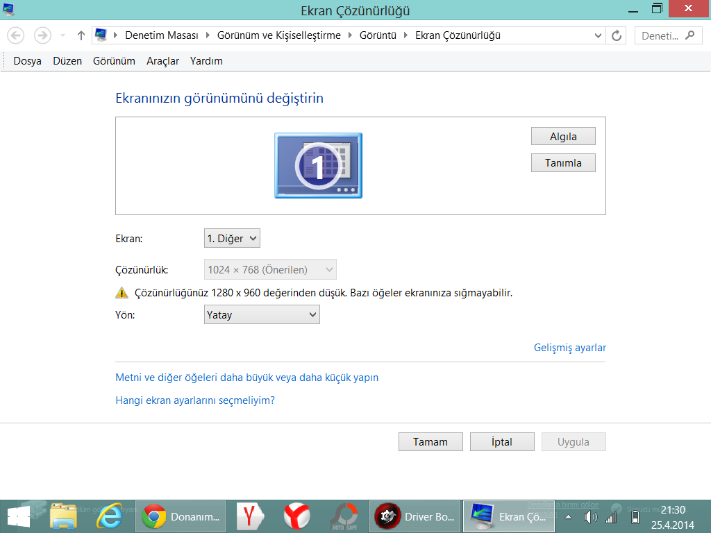  Bilgisayarın çözünürlüğünü değiştiremiyorum ssli