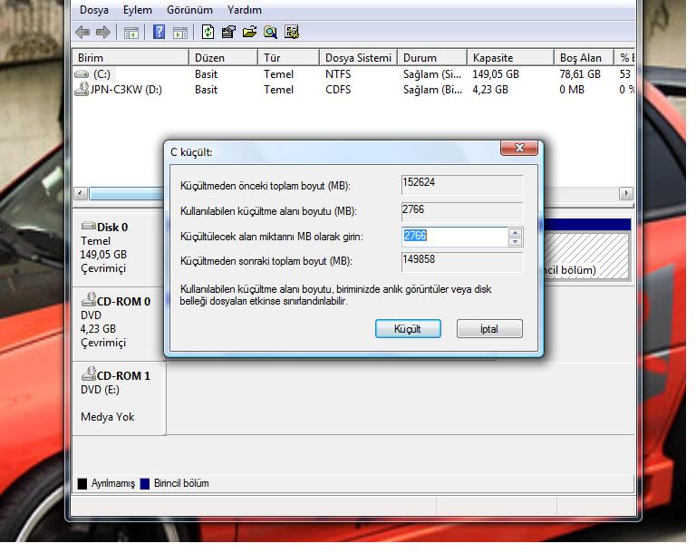  HARDDİSK BÖLME SORUN