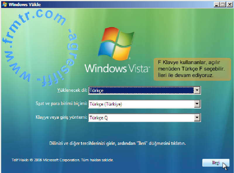  Windows Vista ya nasıl format atılır?ACİ