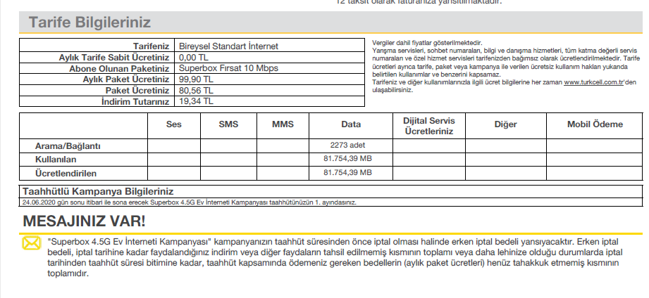 superbox aldım 10 MBps 110 TL Güncellendi Fatura detayları eklendi  ilk ay