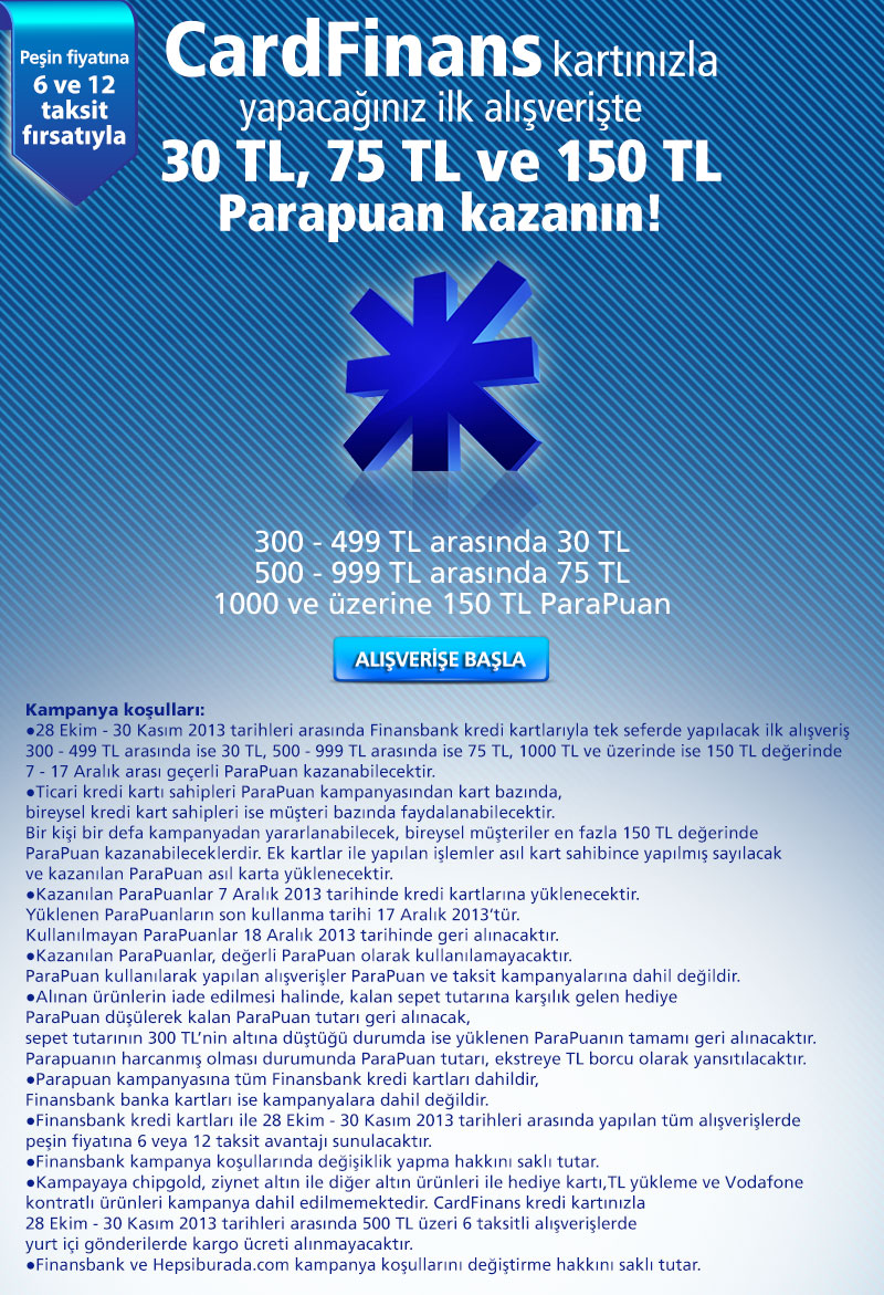  Hepsiburada.com'da Cardfinans'a Özel 150 TL'ye Varan ParaPuan!