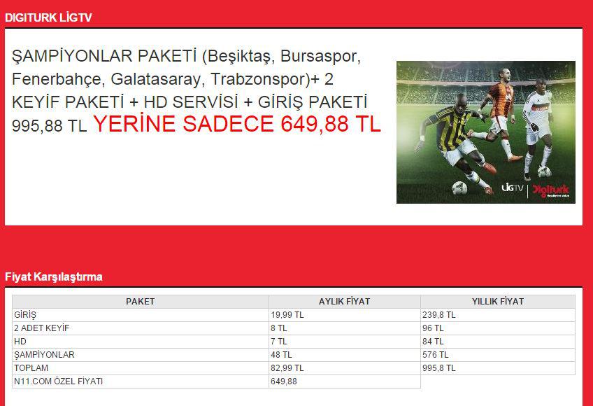  1 Yıllık LİG TV Paketi 649 TL / Next Minix 1 yıllık LİG TV Paketi+ Cihaz 699 TL..