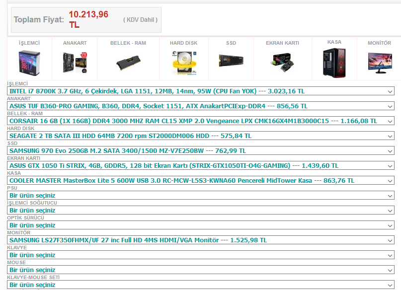 Render için Toplama Pc Bütçe Max 11-12k