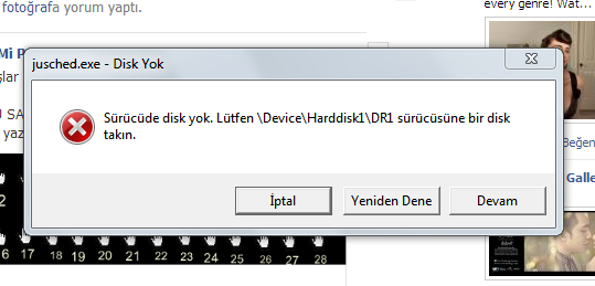  Sürücüde disk yok uyarısı