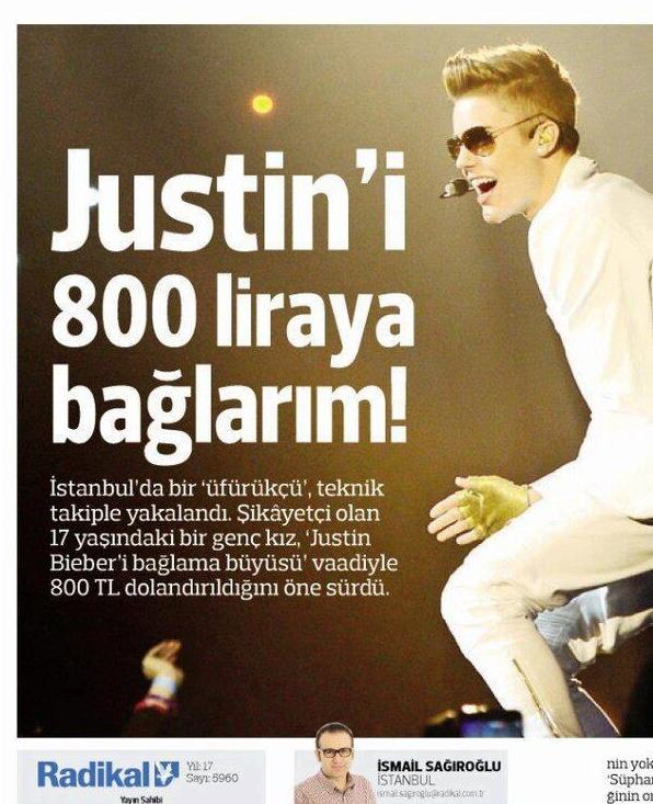  Justin Bieber'i kendine asik etmek icin ufurukcuye giden kiz 800TL dolandirildi.