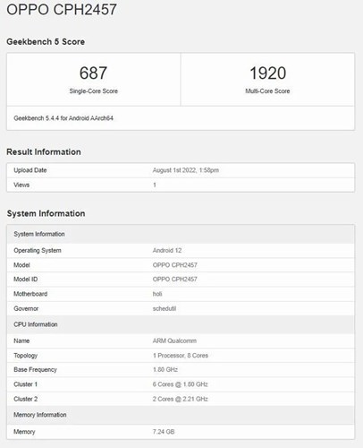 OPPO Reno 8Z 5G, Geekbench testinde ortaya çıktı