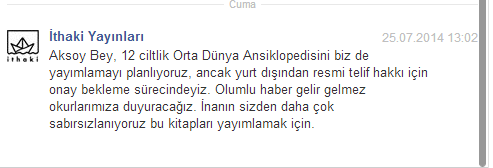  ithaki 12 ciltlik orta dünya ansiklopedisi için çalışmaya başlamış.