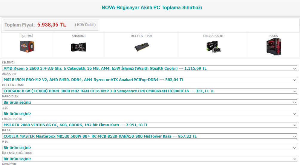 4950 TL ye rtx 2060 li sistem 